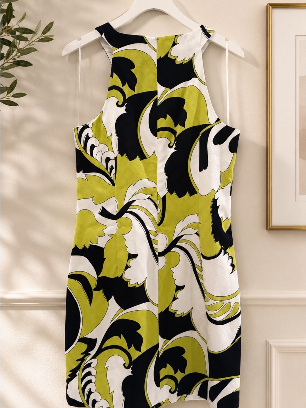 Trina Turk Lime Green Black White Abstract Print Sleeveless Shift Dress Size 4 - Picture 4 of 6